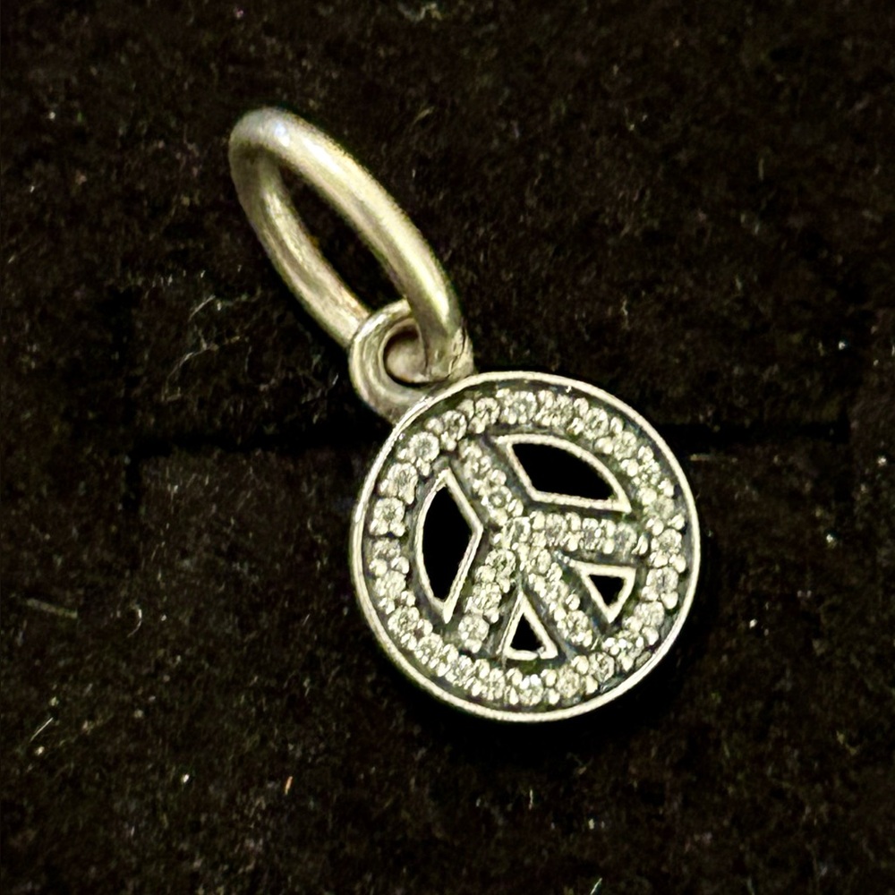 Retired Pandora Symbol of Peace Sign Dangle with Clear Zirconia
